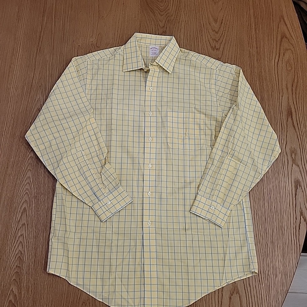 BROOKS BROTHERS Dress Shirt 16 33 Yellow Blue Check Traditional Fit Non Iron